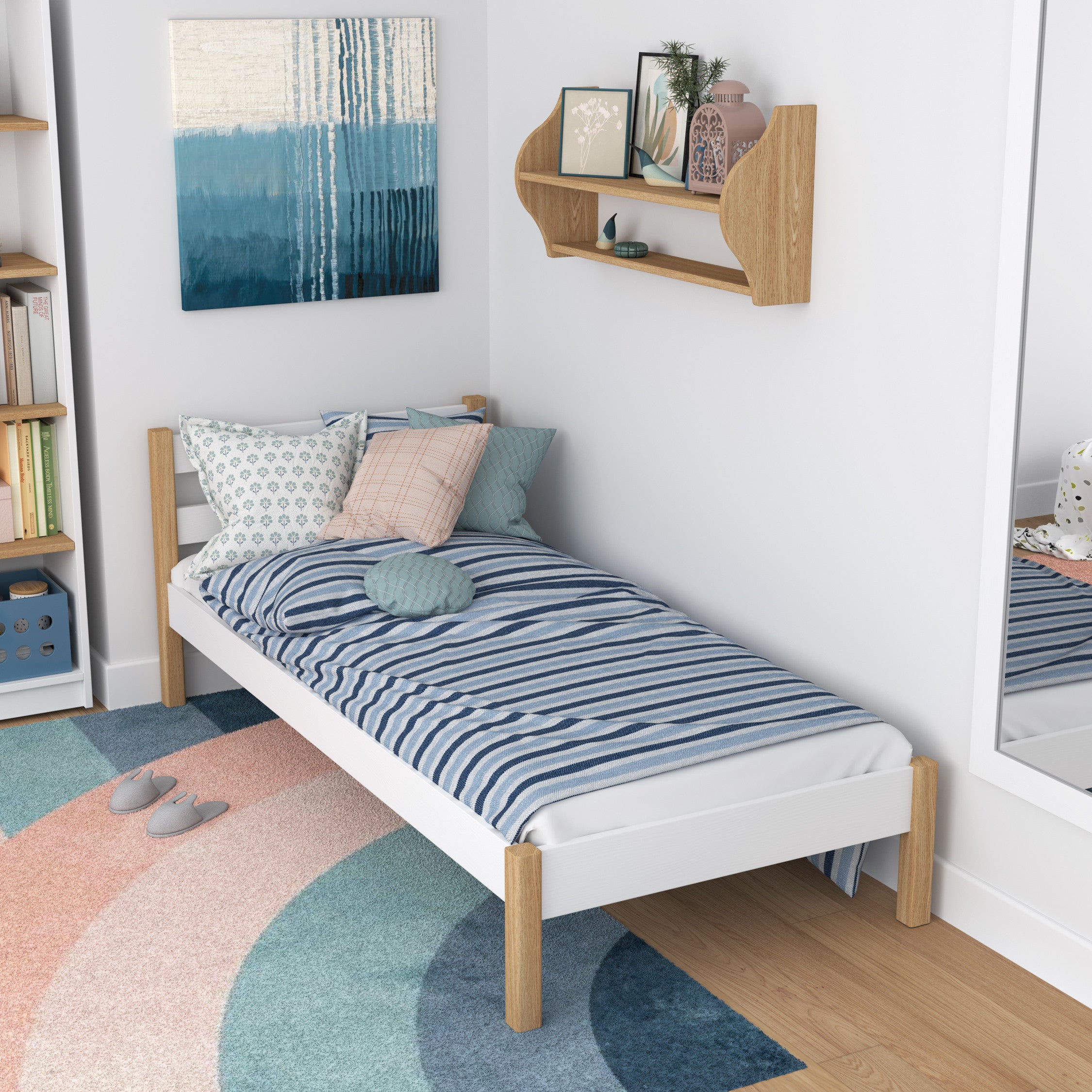Bett Weiß-Eiche im Kinderzimmer – skandinavische Einrichtung, Holz