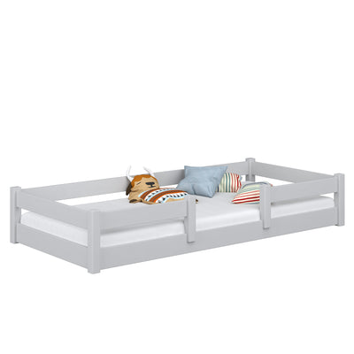Lit bas en bois gris – chambre, bois massif, style scandinave Nizio