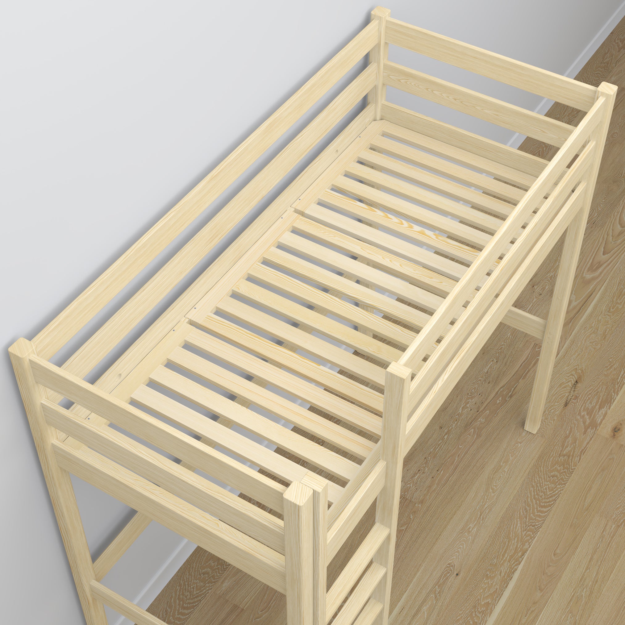 Clear Pine Wooden Loft Bed with Desk – Ladder and Joint Details