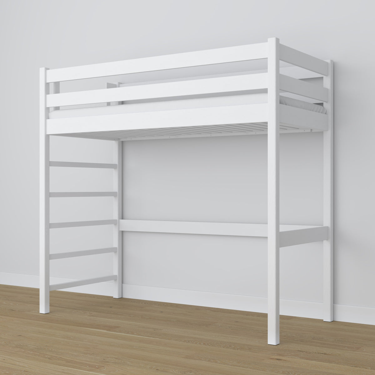 Hochbett N01 weiß aus Holz im skandinavischen Stil, minimalistisch