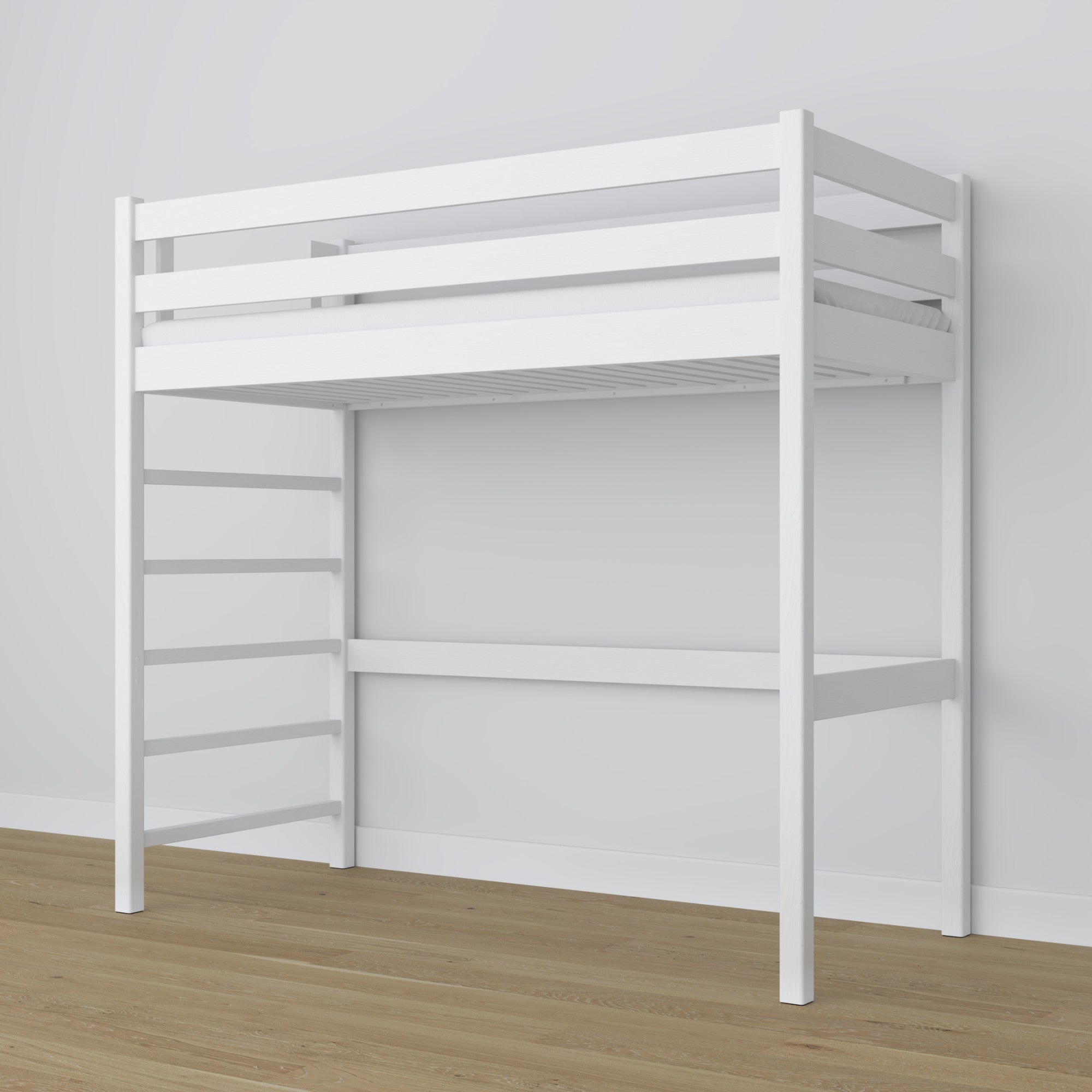 Hochbett N01 weiß aus Holz im skandinavischen Stil, minimalistisch