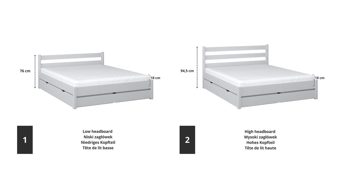 Doppelbett Holz Grau – Verbindungs- und Schubladendetails, Nizio