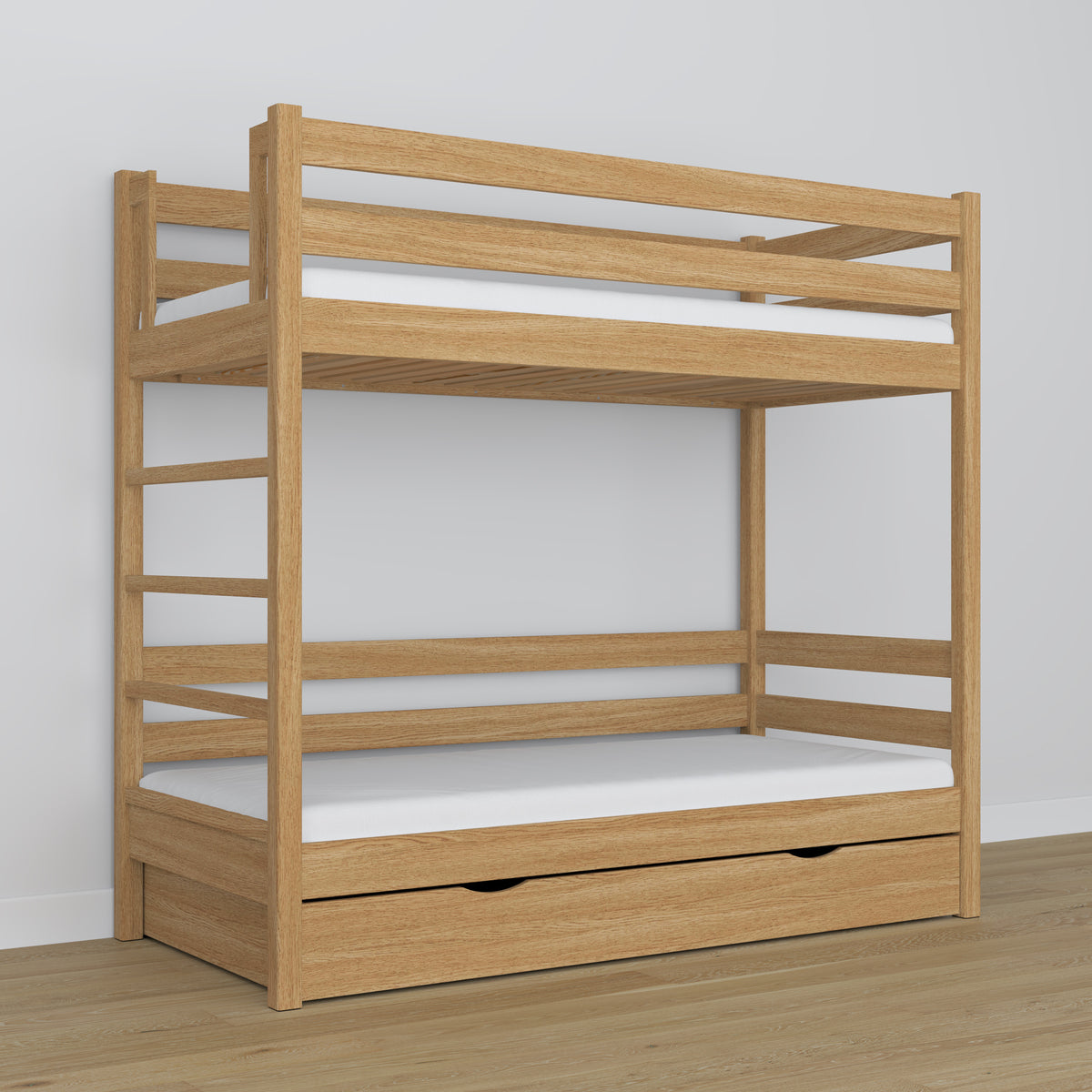 Natural Oak Bunk Bed with Drawer – Scandinavian Design, Nizio