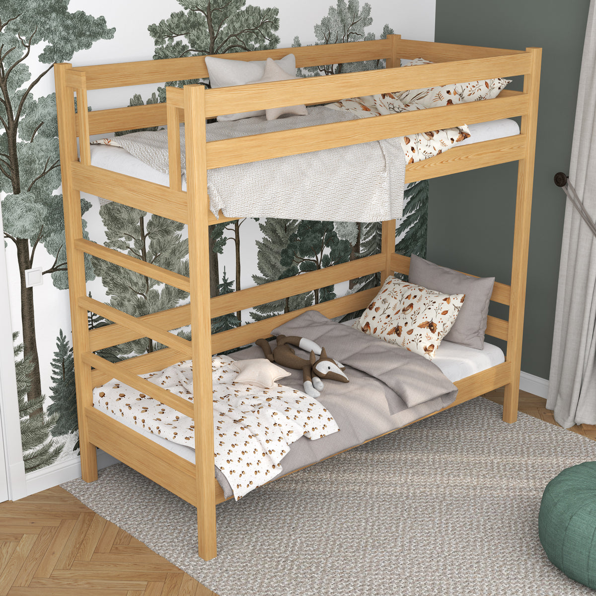Natural Pine Wooden Bunk Bed – Two Sleeping Areas in One, Safe Construction