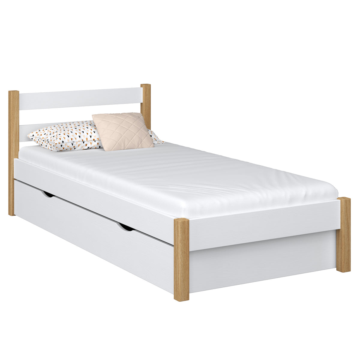 Einzelbett mit Schublade aus Holz Weiß-Eiche – Kinderzimmer, Scandi-Stil