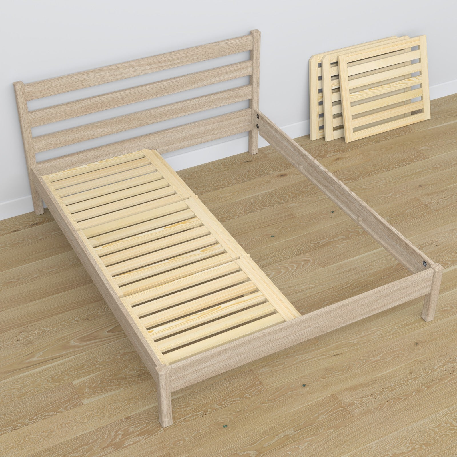 Doppelbett Eiche gebleicht – Maße und Schema, Nizio Home