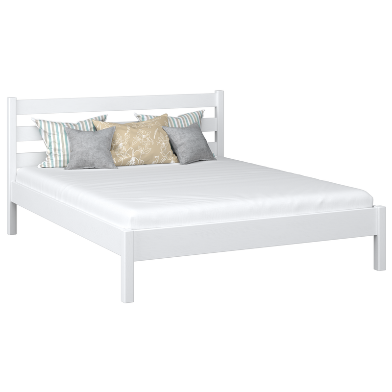 En bois lit double N01 blanc – vue générale, bois massif en pin