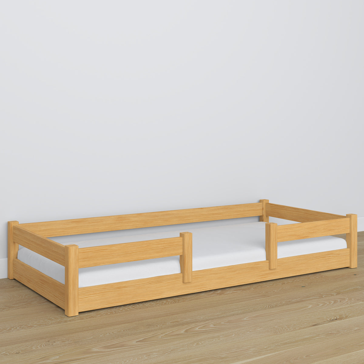 Lit bas en bois pin naturel – détails des assemblages, Nizio Home