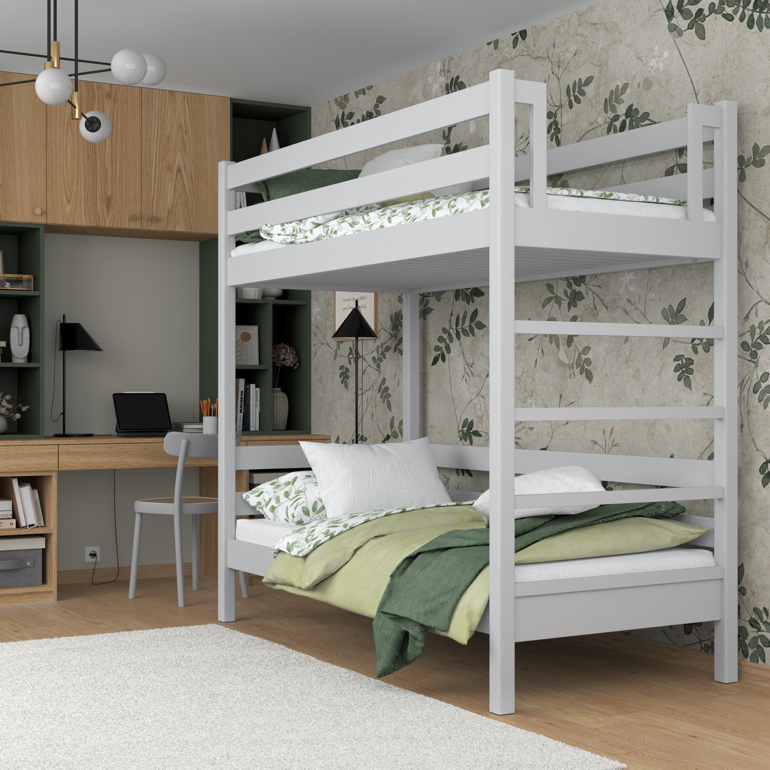 Grey Wooden Bunk Bed – Two Sleeping Areas in One, Safe Construction
