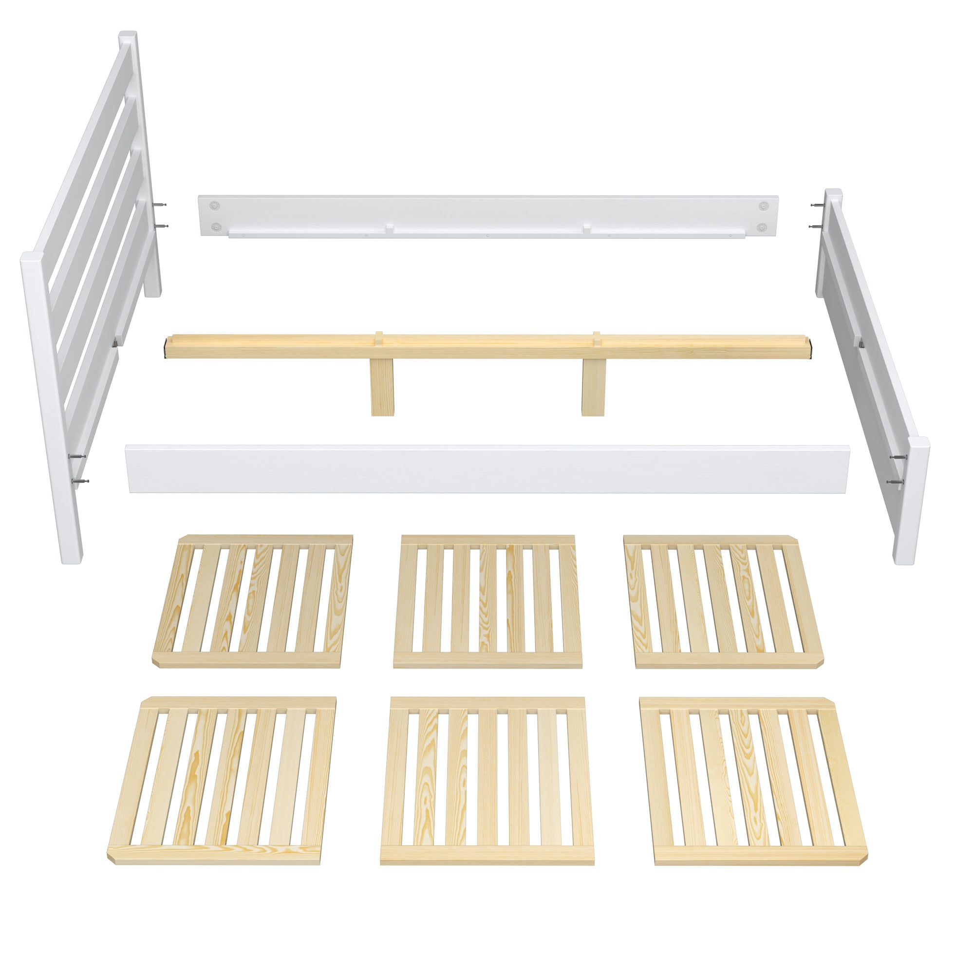 Doppelbett mit Schublade weiß mit Eiche aus Holz – Seitenansicht, Nizio