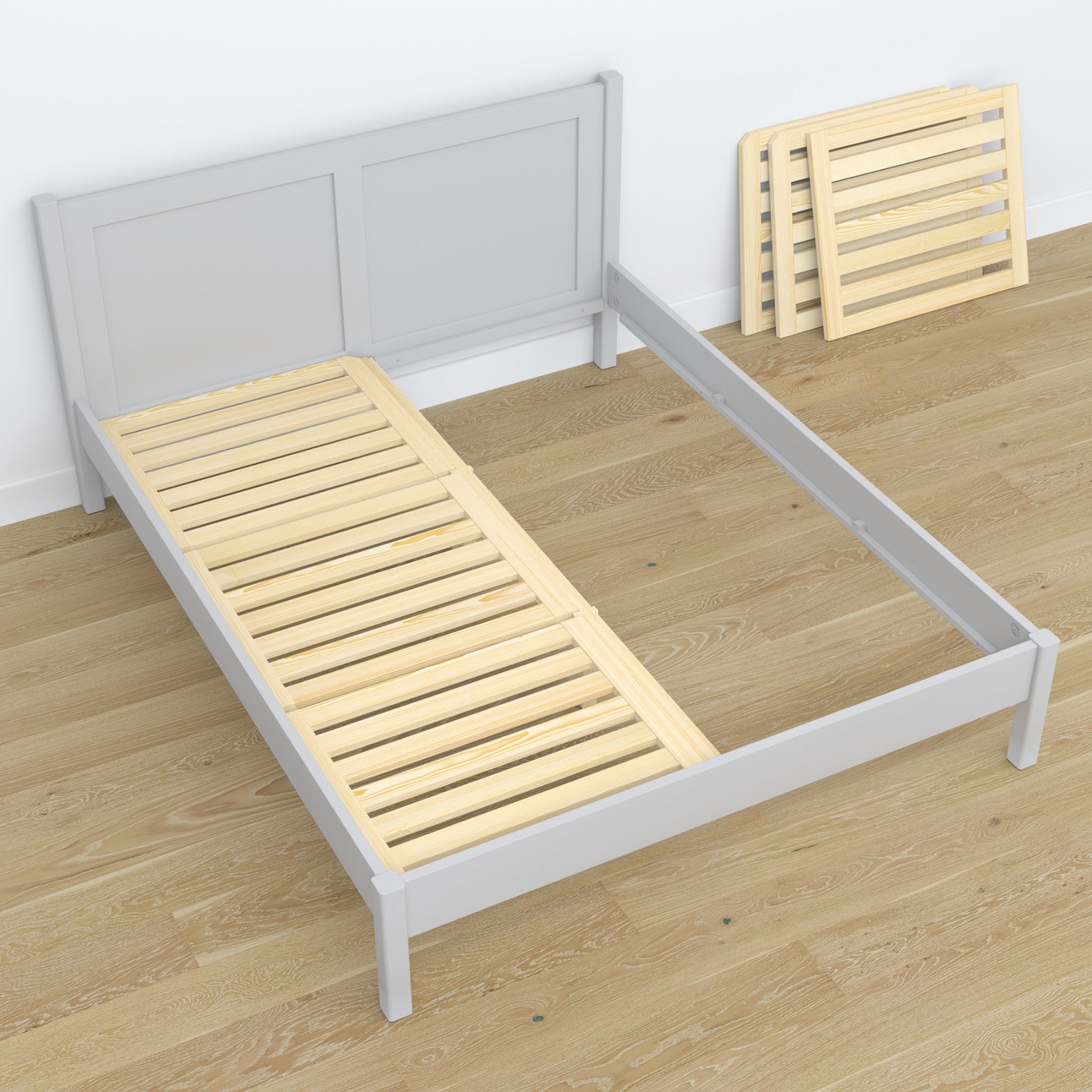 Doppelbett Holz Grau – Maße und Schema, Nizio Home