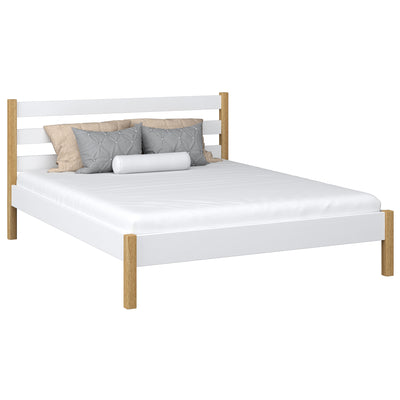 Holz-Doppelbett N01 Weiß-Eiche – Gesamtansicht, Massivholz