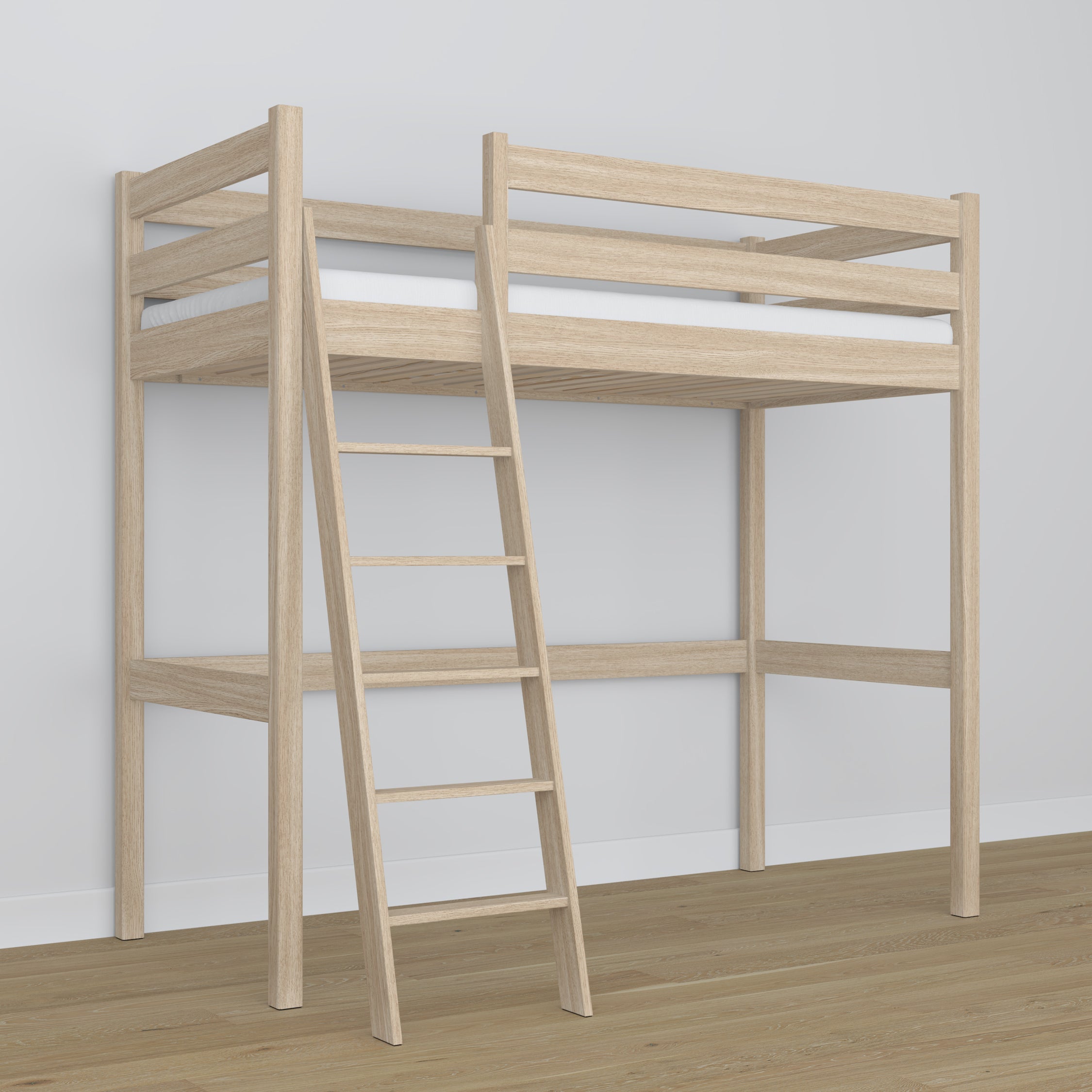 Hochbett geweißte Eiche aus Eichenholz – Maße und Schema, Nizio