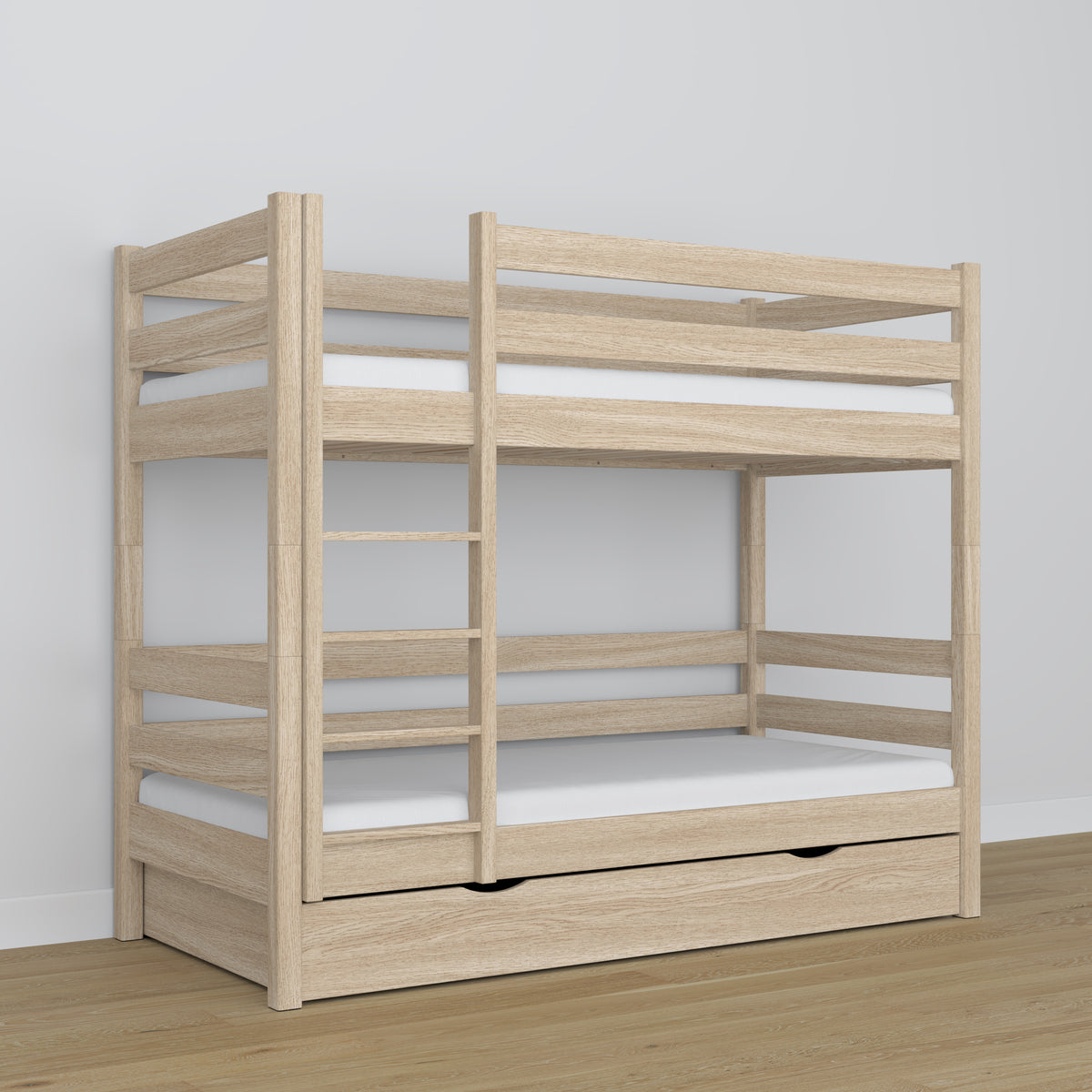 Bleached Oak Bunk Bed with Drawer – Scandinavian Design, Nizio