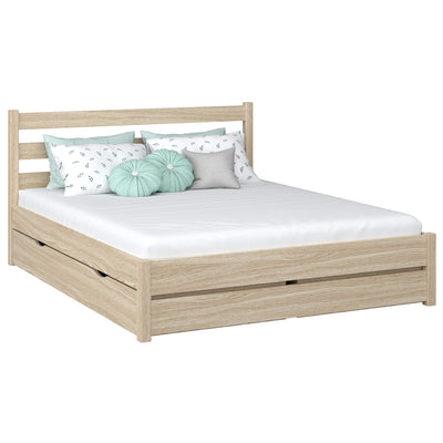 Eichenholz-Doppelbett mit Schublade N01 Eiche gebleicht – Gesamtansicht, massives Eichenholz