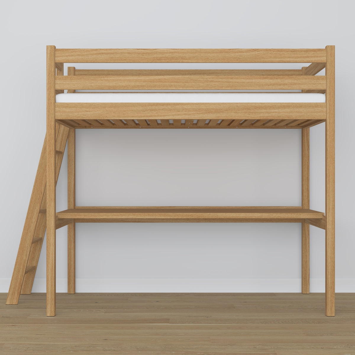 Lit mezzanine chêne naturel avec bureau – espace d'apprentissage sous la chambre, en chêne