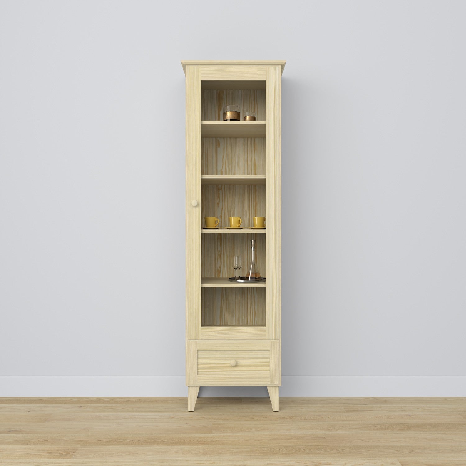 Display cabinet with drawer pine clear pine 57 cm – living room, Scandinavian style Nizio
