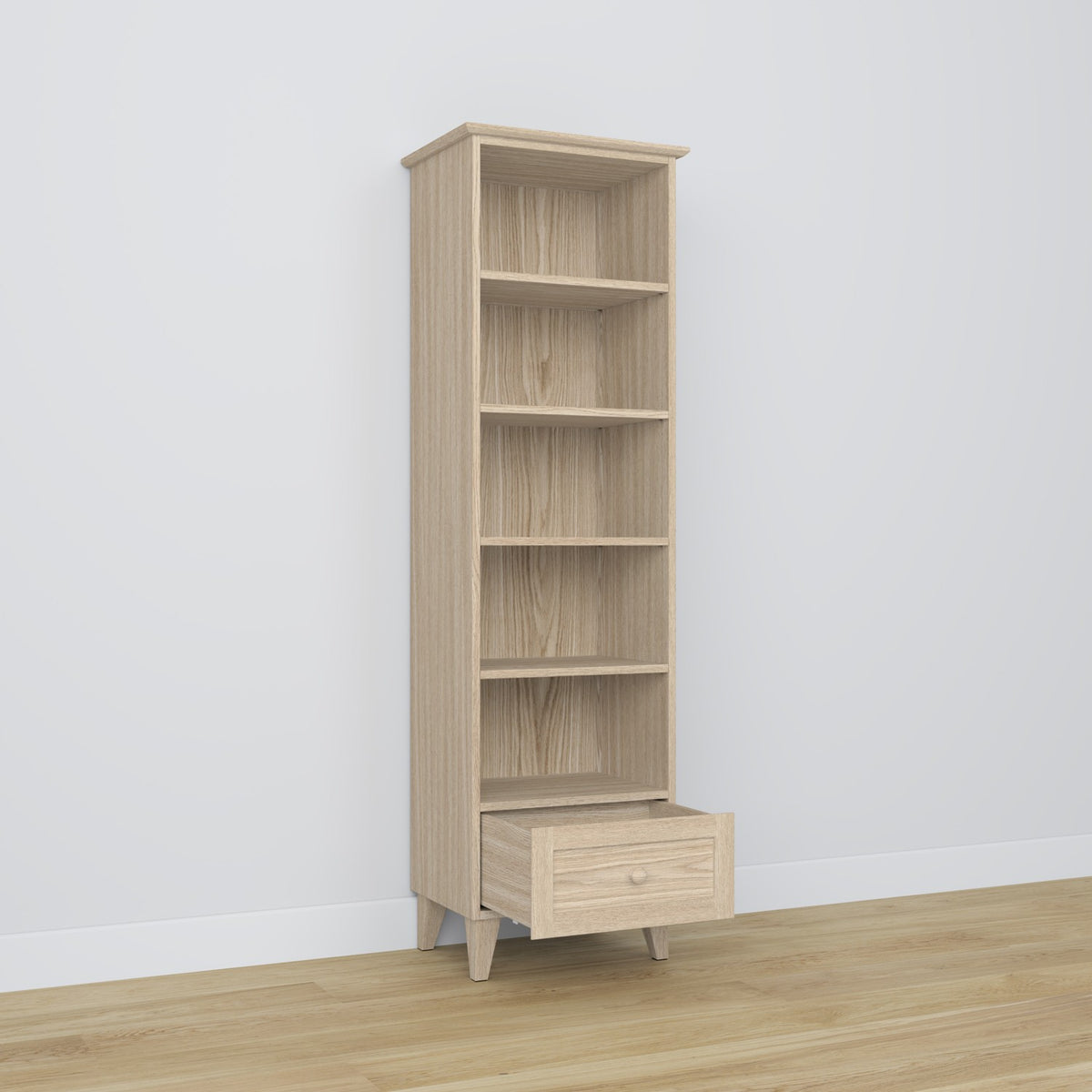 Bookcase 1S 57 bleached oak made of oak – side view, depth and profile