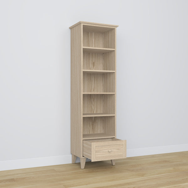 Bookcase 1S 57 bleached oak made of oak – side view, depth and profile