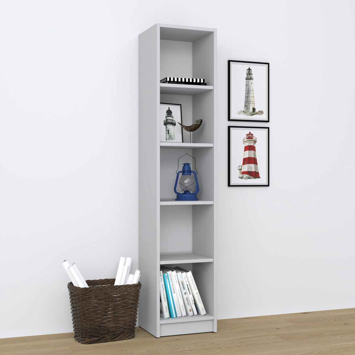 Étagère en bois gris – salon i bureau, bois massif, style scandinave Nizio