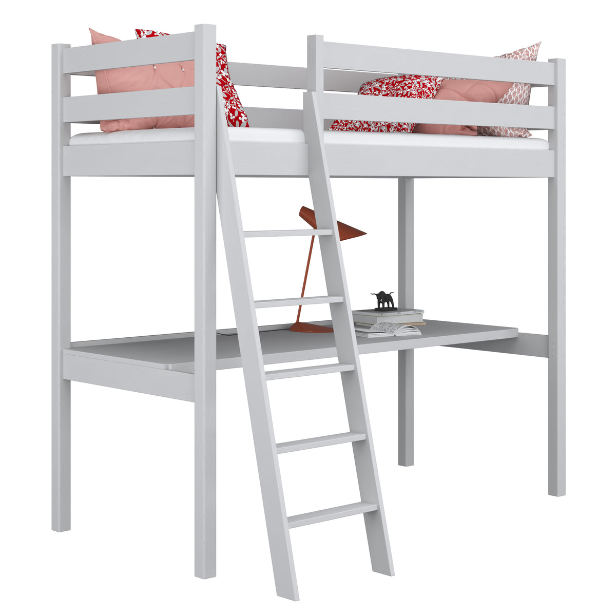 Hochbett Grau mit Schreibtisch – Lernen unter dem Schlafbereich, Holz