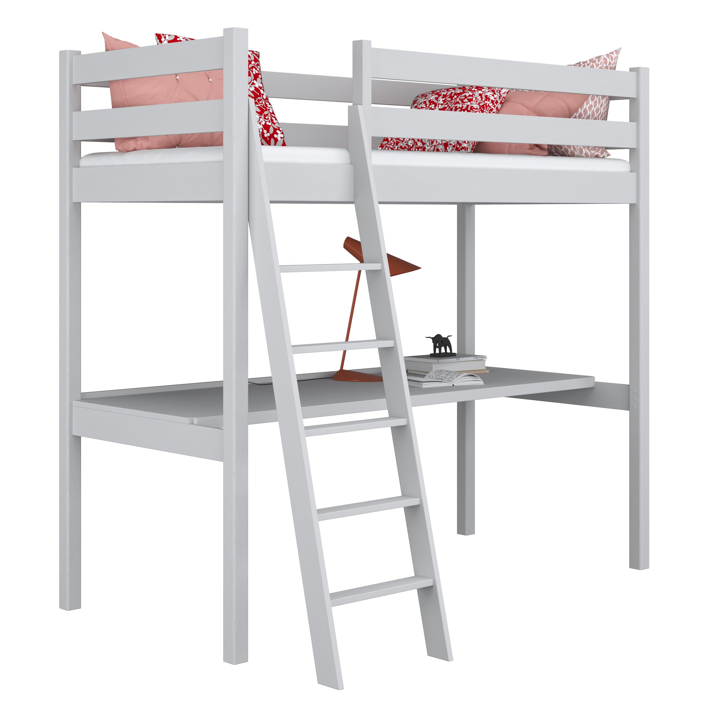 Hochbett Grau mit Schreibtisch – Lernen unter dem Schlafbereich, Holz