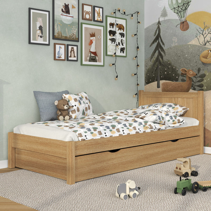 Einzelbett mit Schublade aus Eichenholz Eiche natur – Kinderzimmer, Scandi-Stil