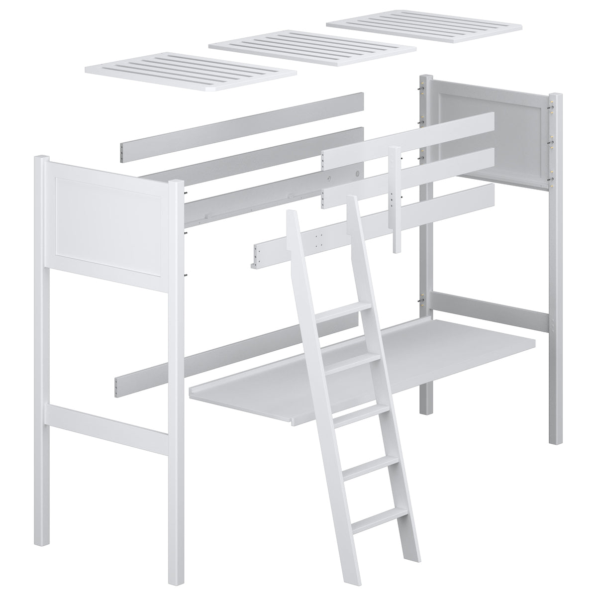 Loft bed with desk black/oak wooden – dimensions, Nizio Home
