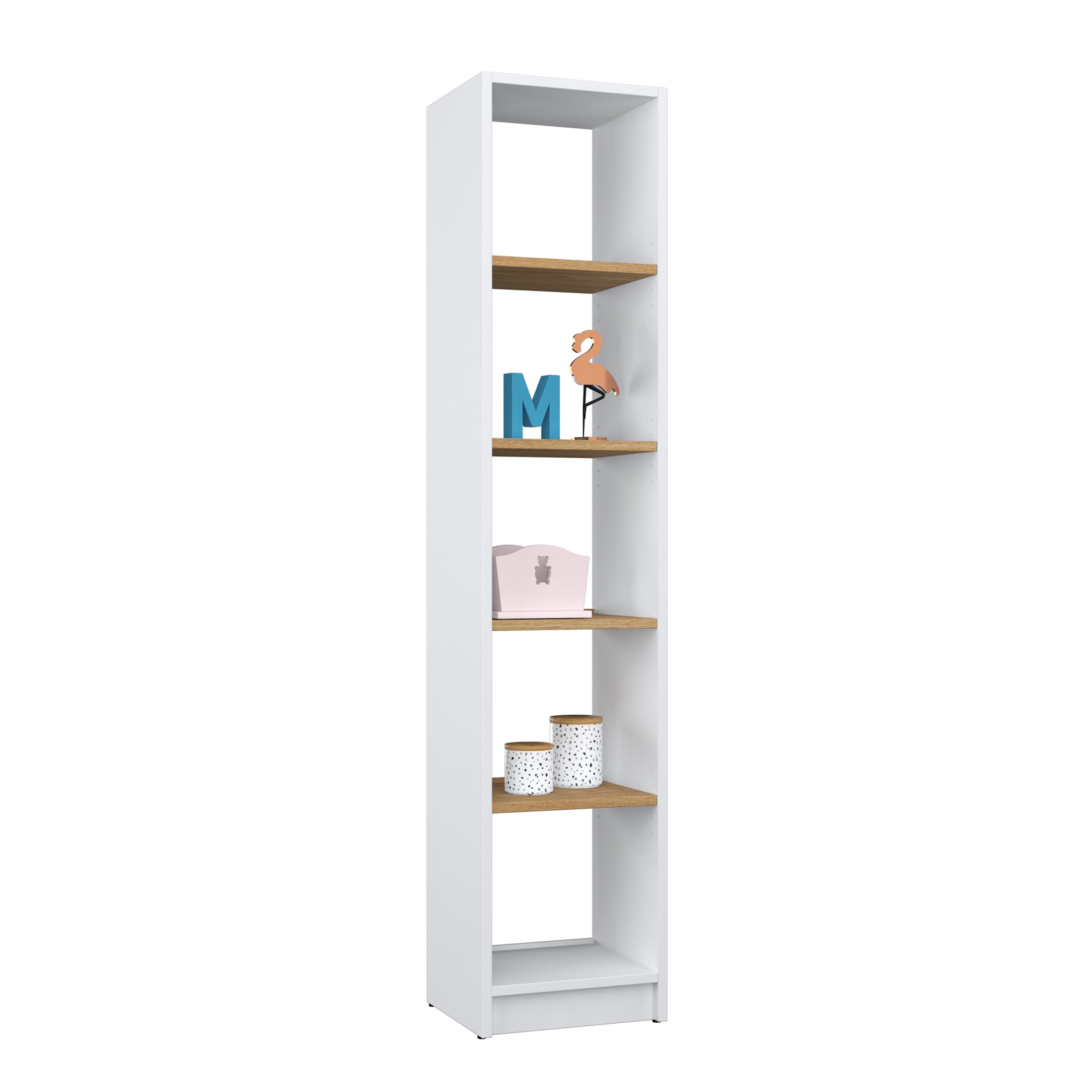 Regal Holz Weiß-Eiche – Wohnzimmer und Arbeitszimmer, Massivholz, skandinavischer Stil Nizio