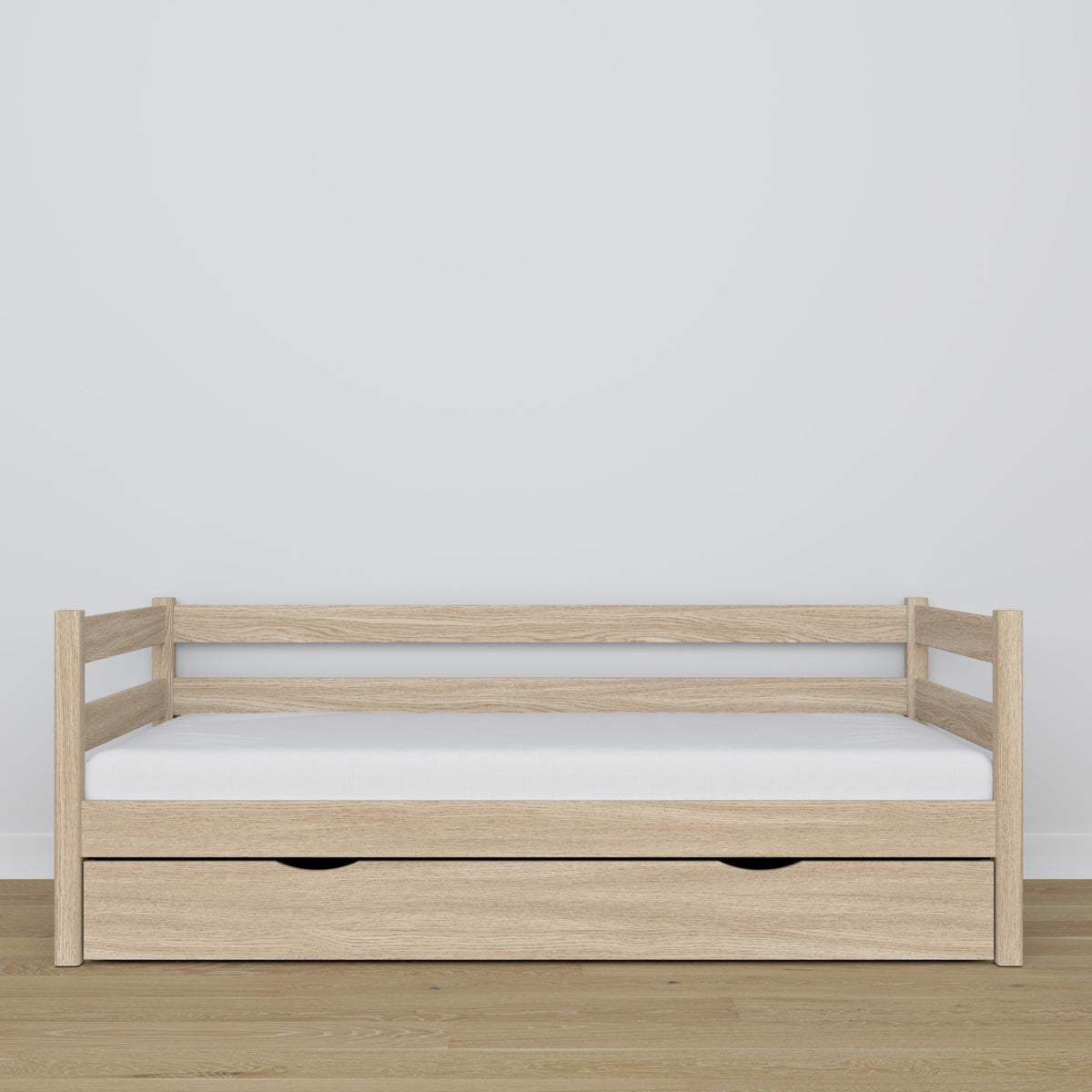 Sofa-lit avec tiroir chêne blanchi en chêne – dimensions et schéma, Nizio
