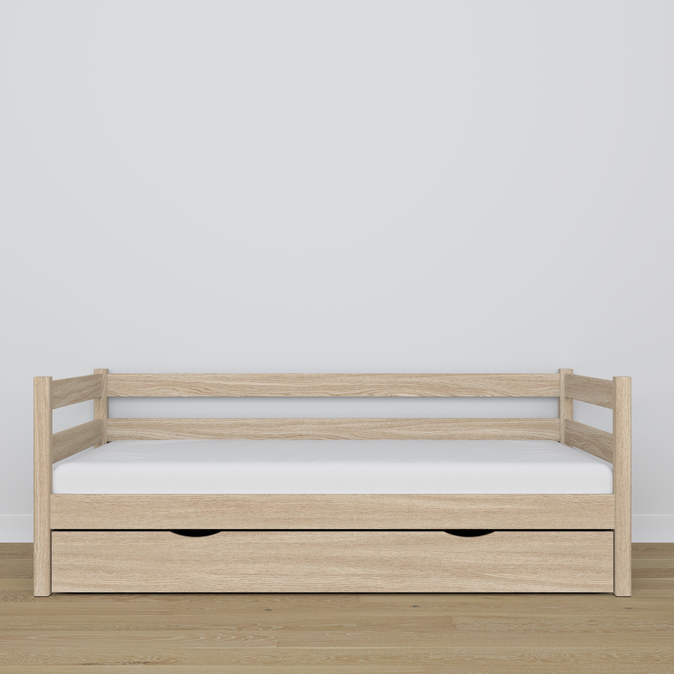 Sofa-lit avec tiroir chêne blanchi en chêne – dimensions et schéma, Nizio
