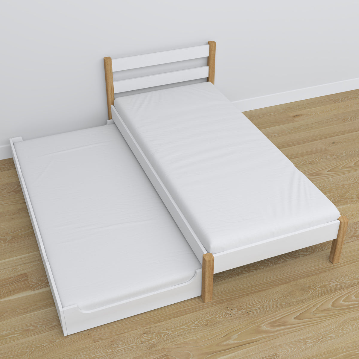 Bett mit Schublade für Matratze Weiß-Eiche aus Holz – Maße, Nizio