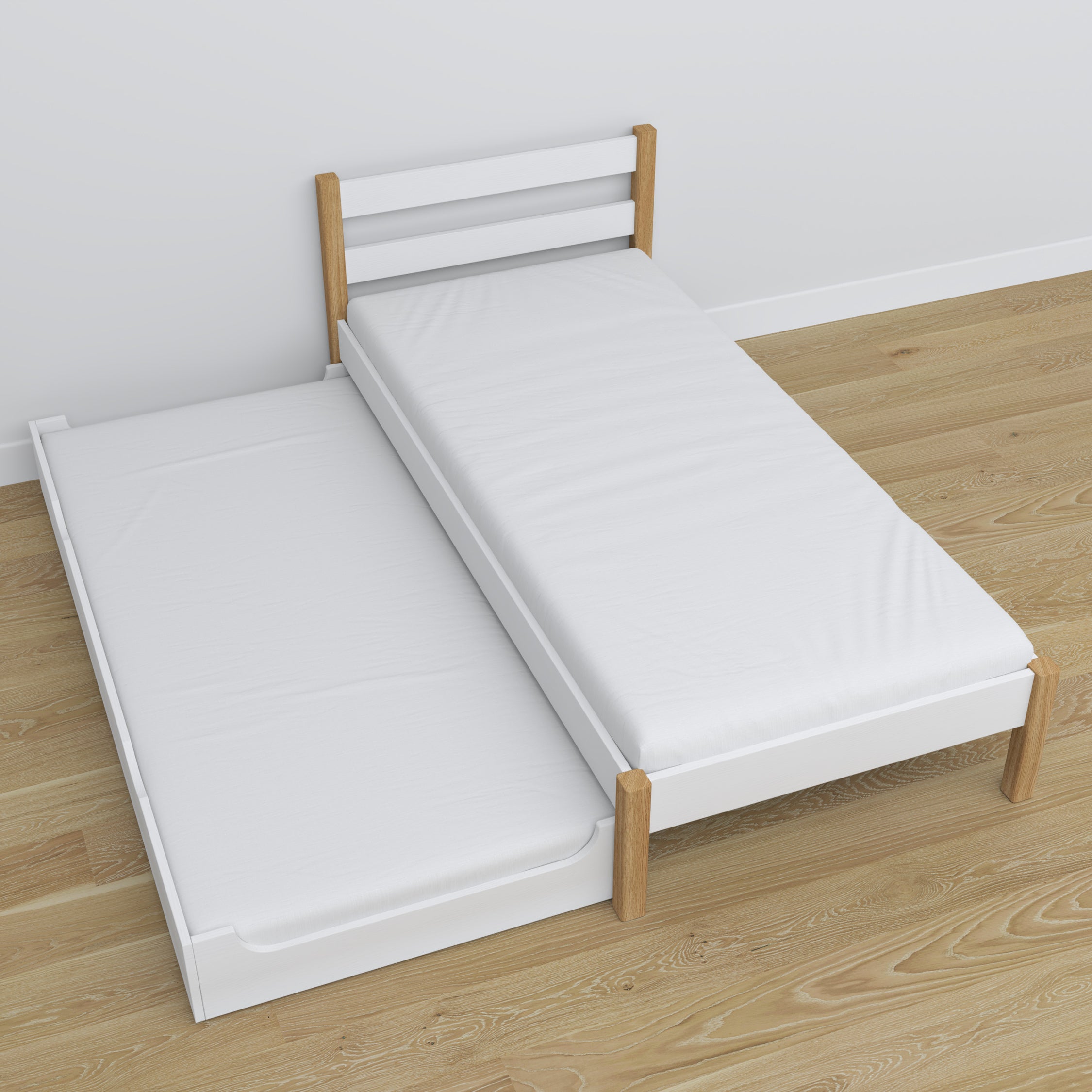 Bett mit Schublade für Matratze Weiß-Eiche aus Holz – Maße, Nizio