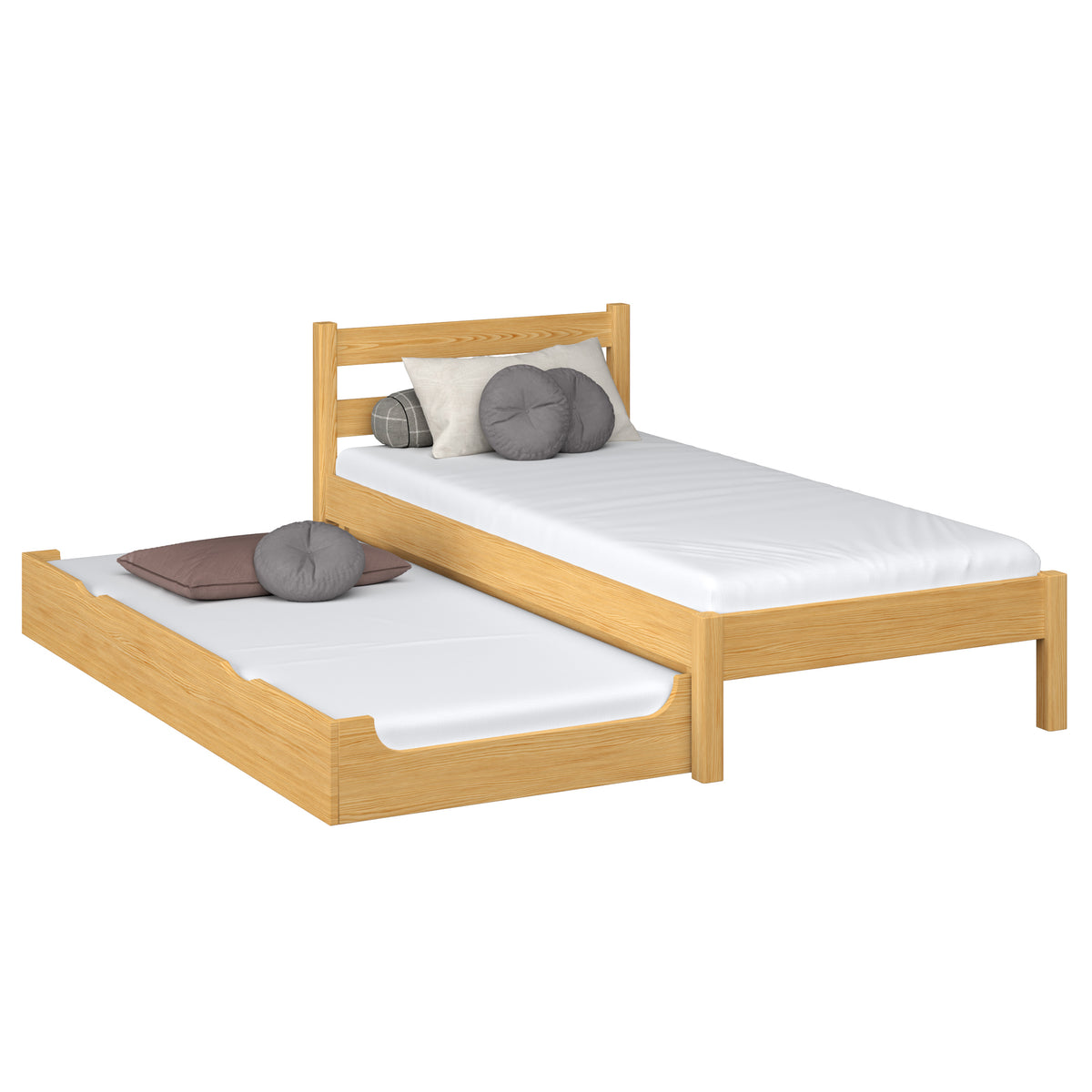 Lit avec tiroir pour matelas en bois pin naturel – chambre d'enfant, scandinave Nizio