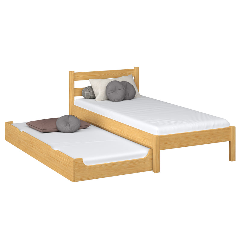 Lit avec tiroir pour matelas en bois pin naturel – chambre d'enfant, scandinave Nizio