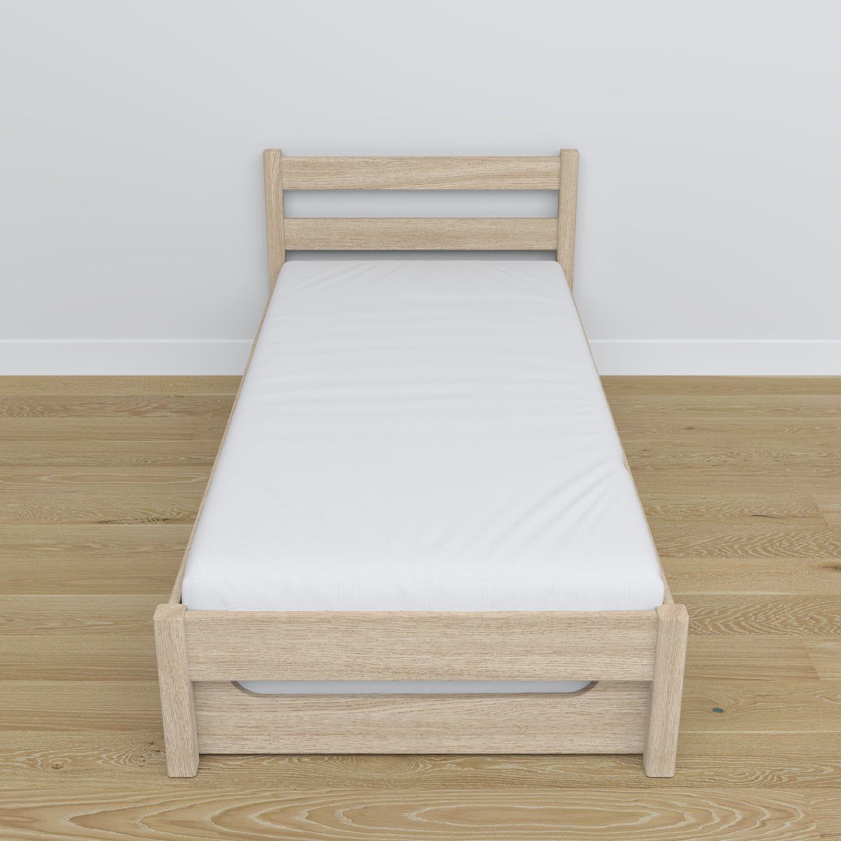Bett eiche gebleicht – Schublade für Matratze, Eichendetails, Nizio Home