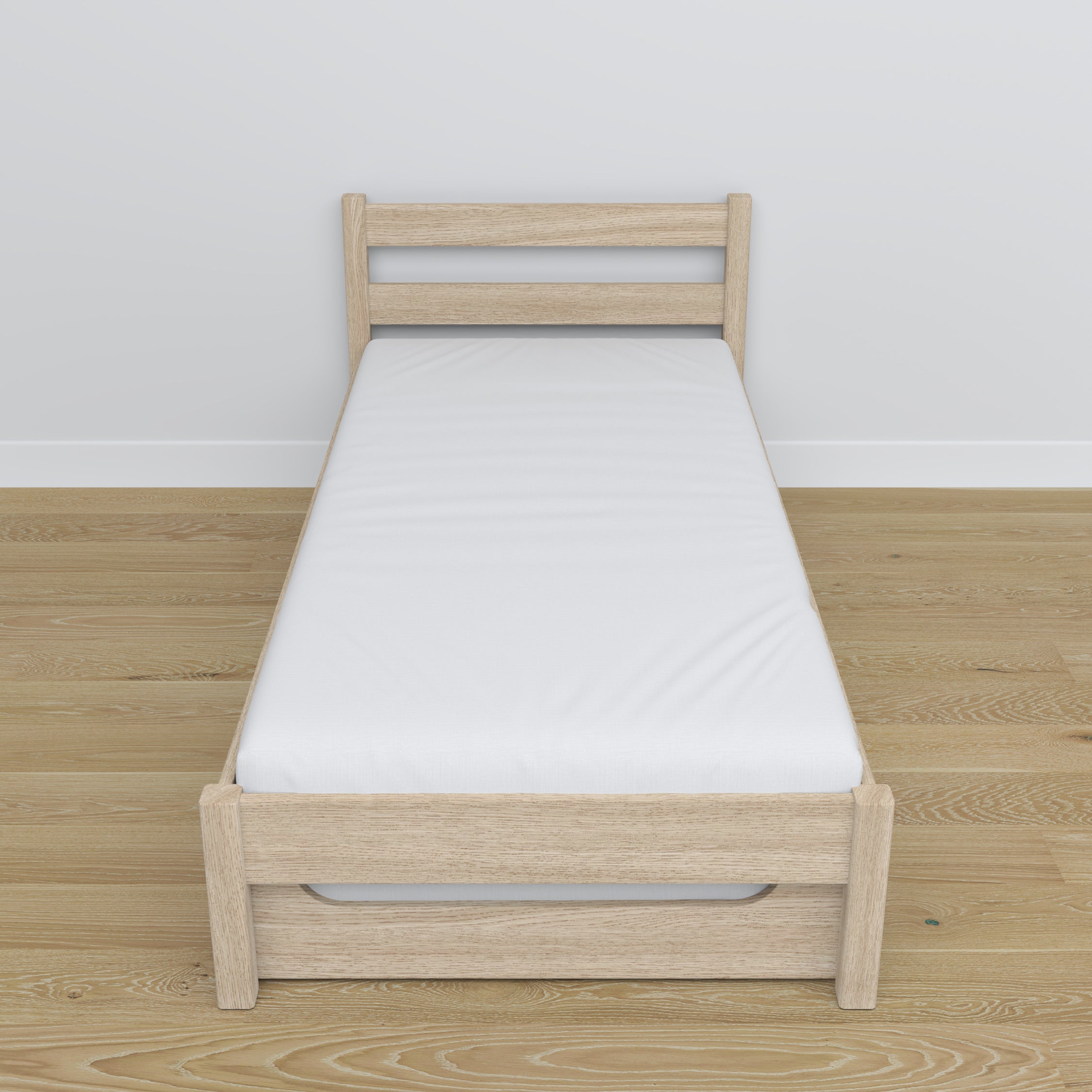 Bett eiche gebleicht – Schublade für Matratze, Eichendetails, Nizio Home