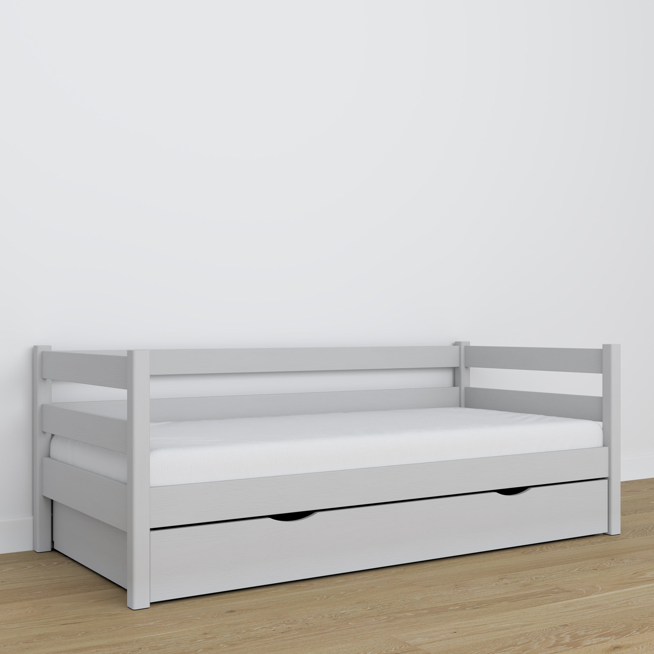 Sofa-lit avec tiroir en bois gris – chambre d'enfant, décoration scandinave