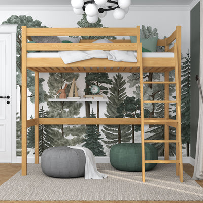 Natural Pine Wooden Loft Bed – Children’s Room, Solid Wood, Scandi Style