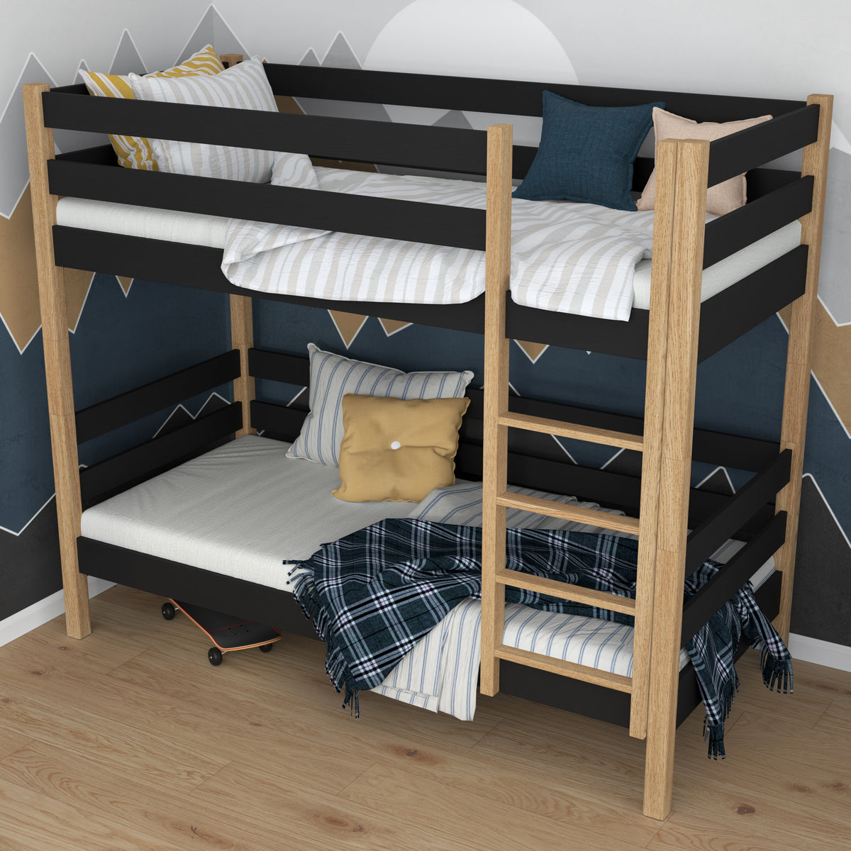 Etagenbett schwarz-eiche im Kinderzimmer – Scandi-Einrichtung, aus Holz