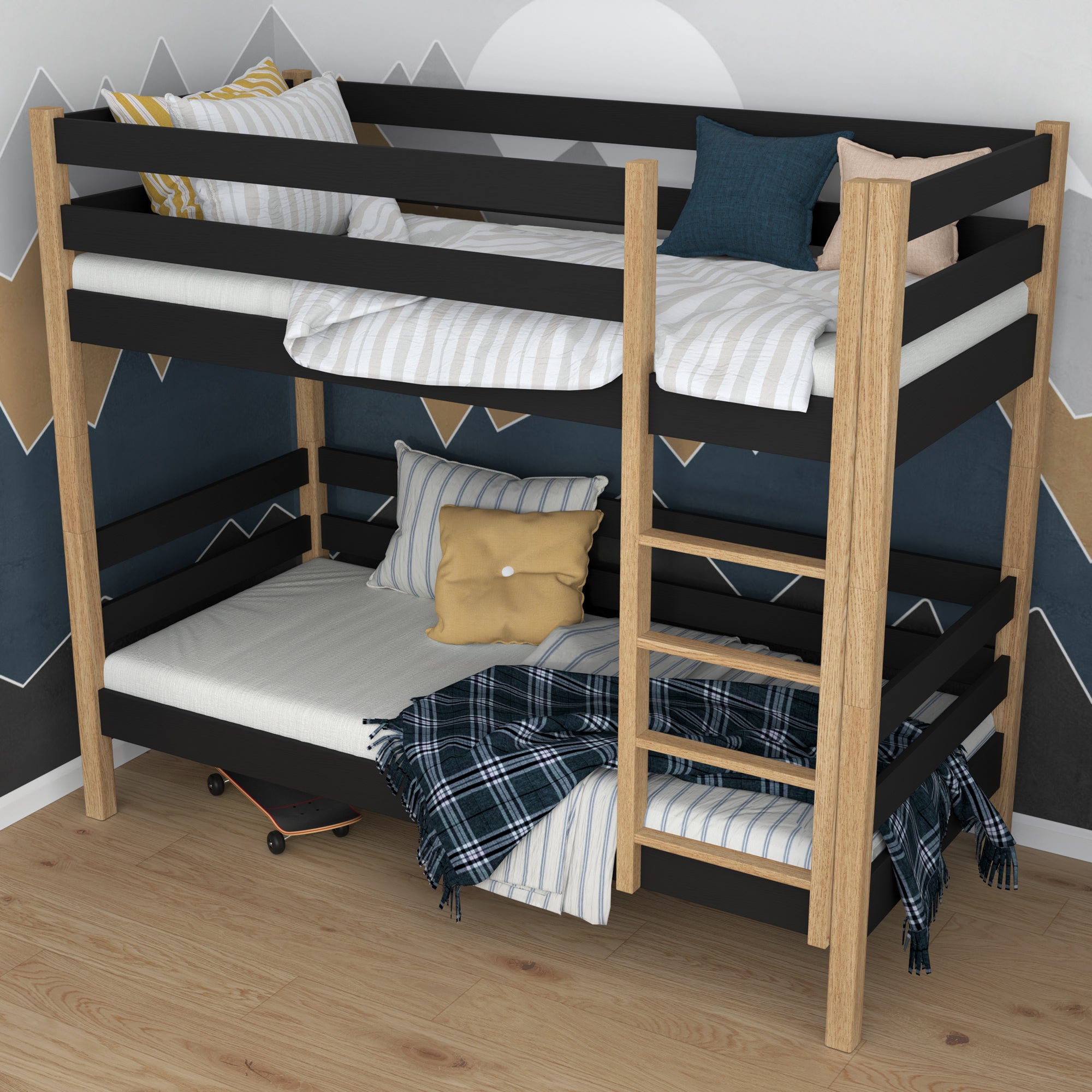 Etagenbett schwarz-eiche im Kinderzimmer – Scandi-Einrichtung, aus Holz