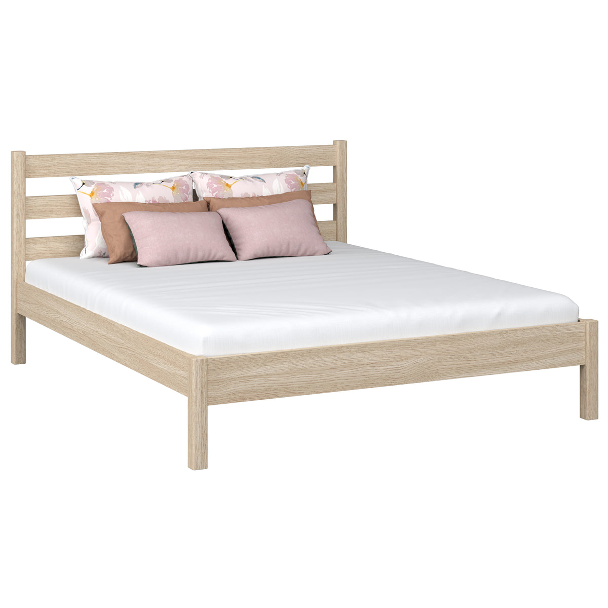 Eichenholz-Doppelbett N01 Eiche gebleicht – Gesamtansicht, massives Eichenholz