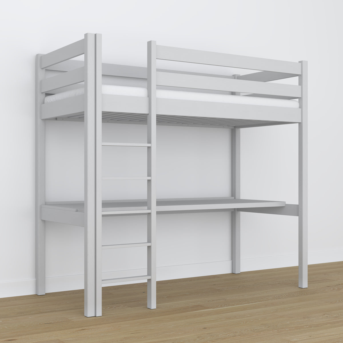 Loft bed with desk grey wooden – dimensions, Nizio Home