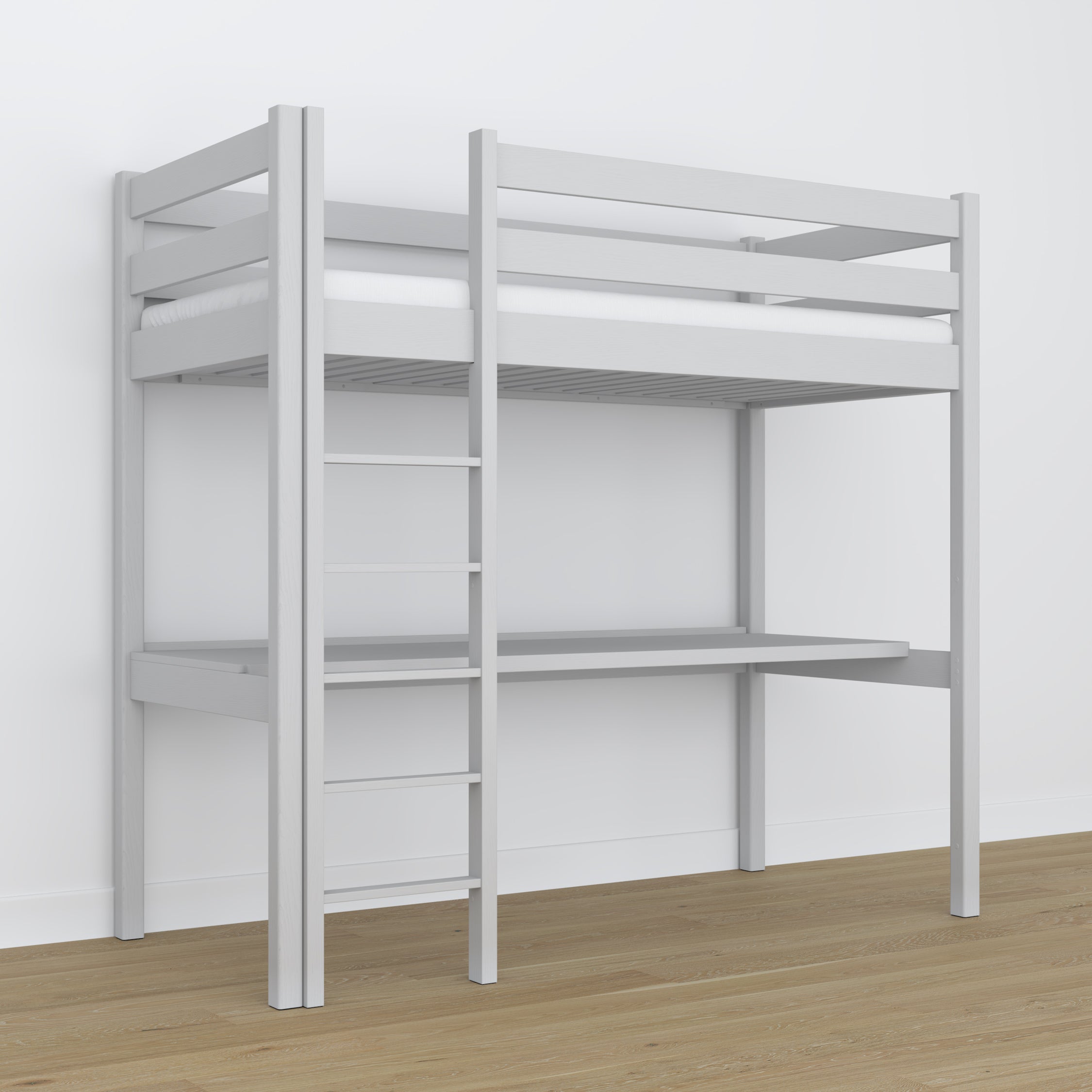 Loft bed with desk grey wooden – dimensions, Nizio Home