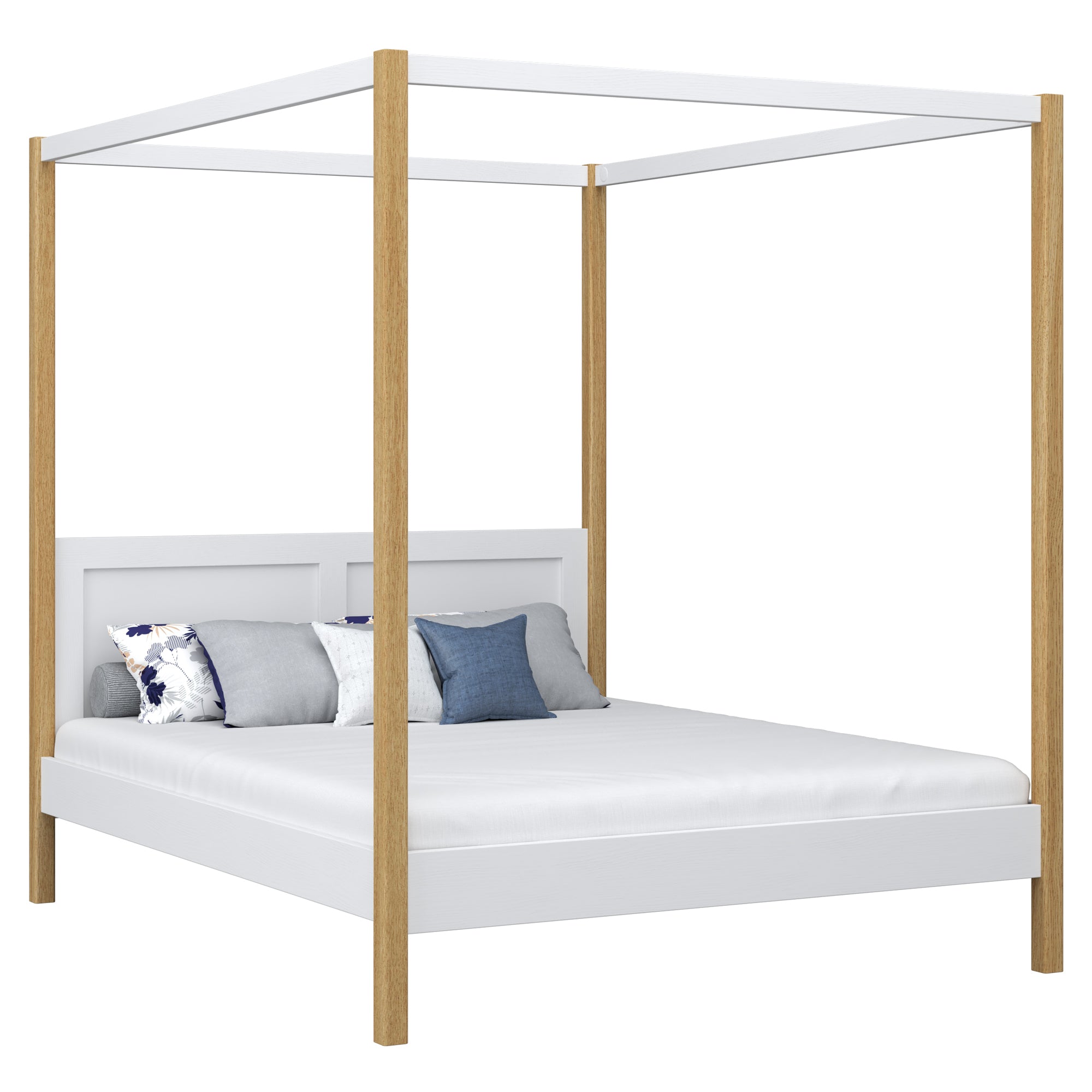 Doppelbett mit Baldachin Holz weiß-Eiche – Schlafzimmer, skandinavischer Stil