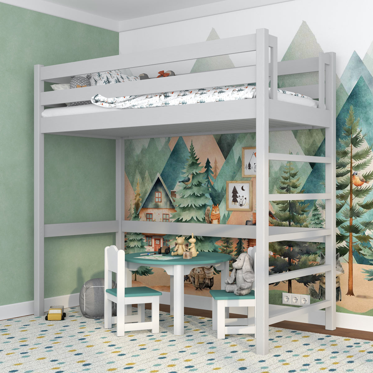 Hochbett Grau im Kinderzimmer – Scandi-Einrichtung, Holz