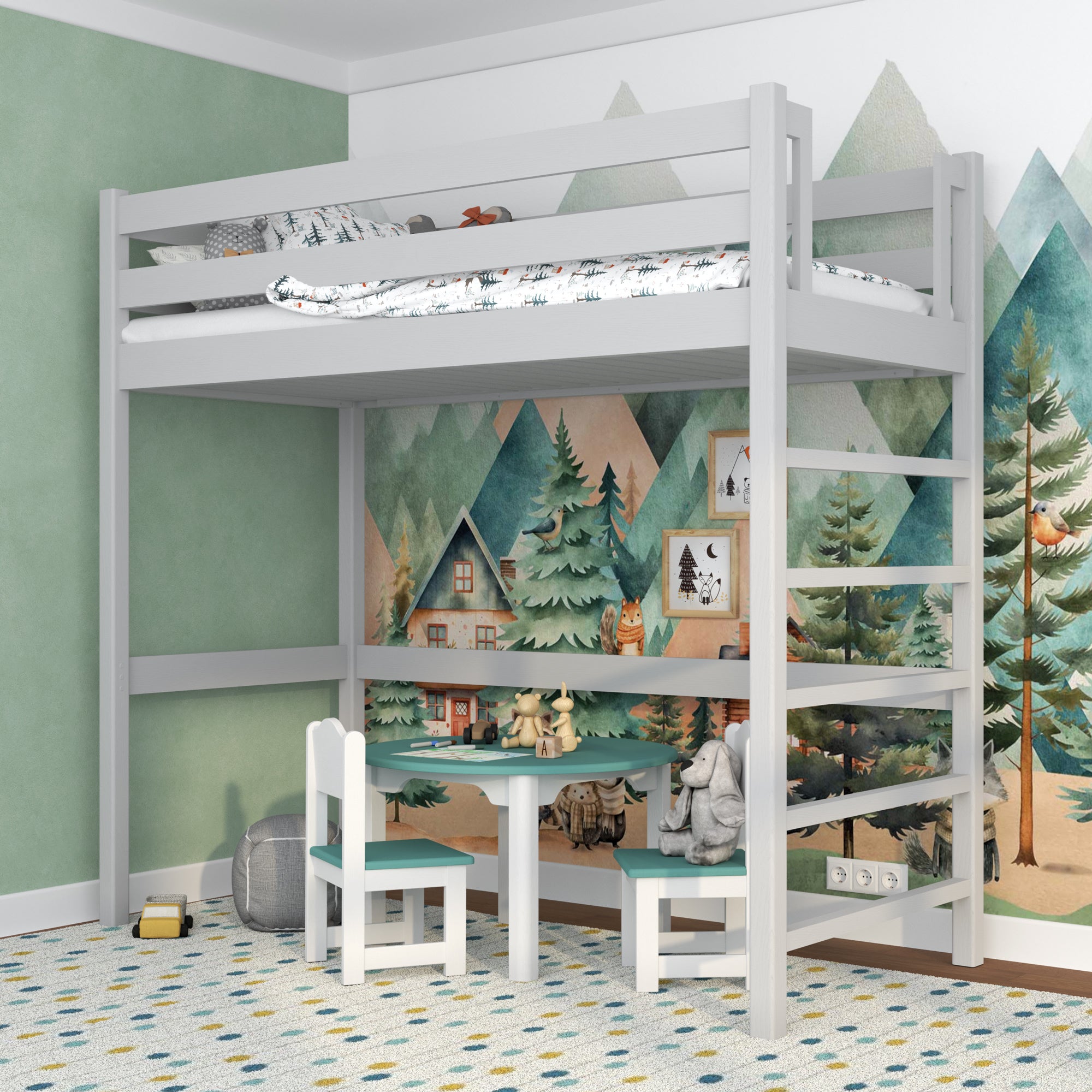 Hochbett Grau im Kinderzimmer – Scandi-Einrichtung, Holz
