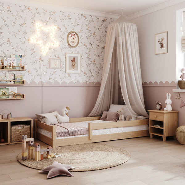 Łóżko niskie dębowe dąb naturalny – sypialnia, lite drewno, styl skandynawski Nizio