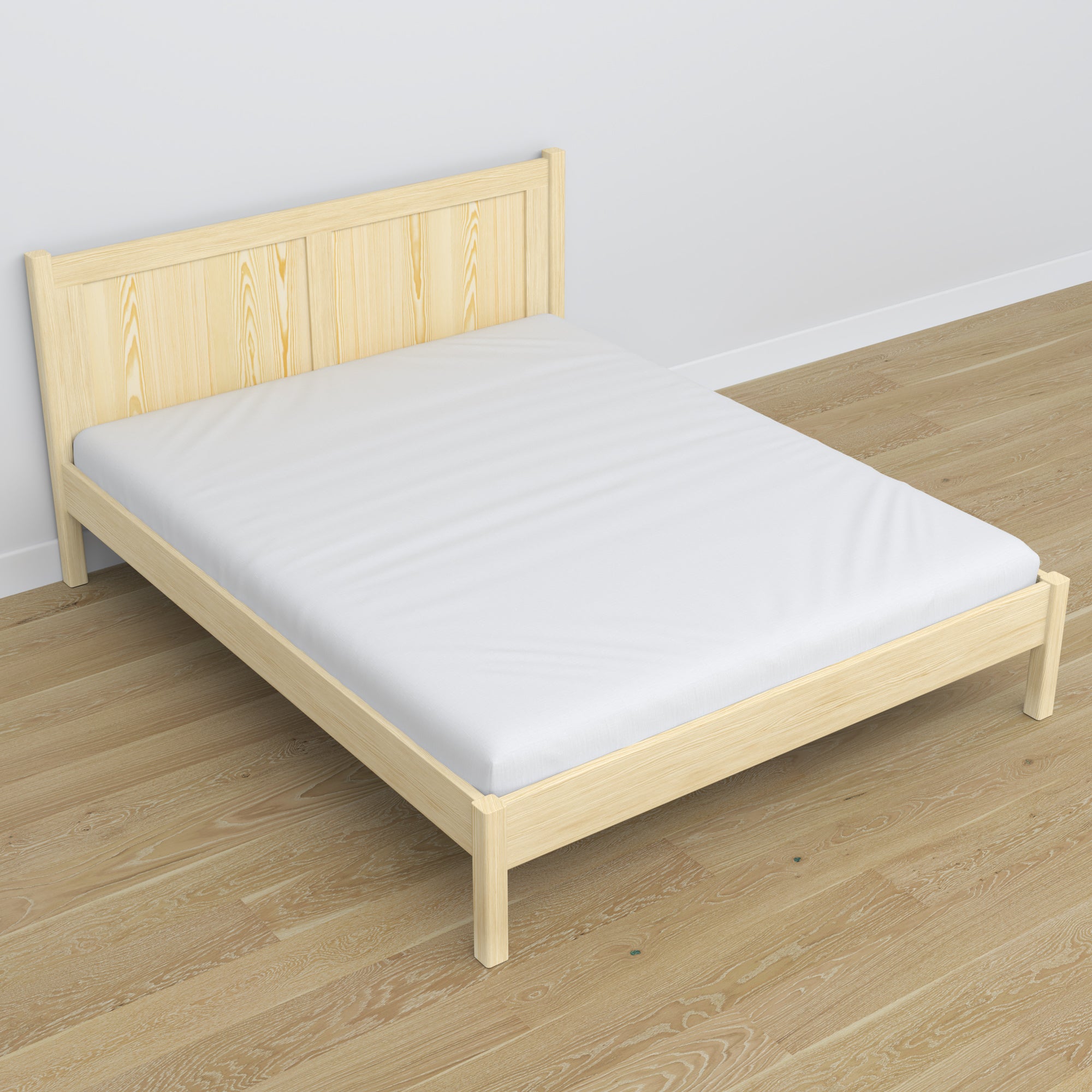 Doppelbett Kiefer farblos im Schlafzimmer – Einrichtung mit Bettwäsche, Scandi-Stil