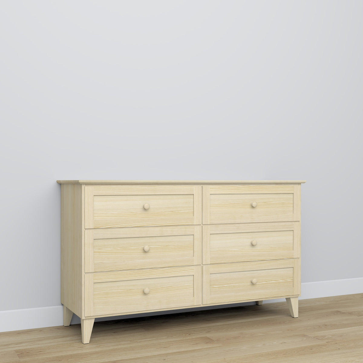 Commode 6S pin incolore – en pin, szuflady fermé, vue frontale, Nizio